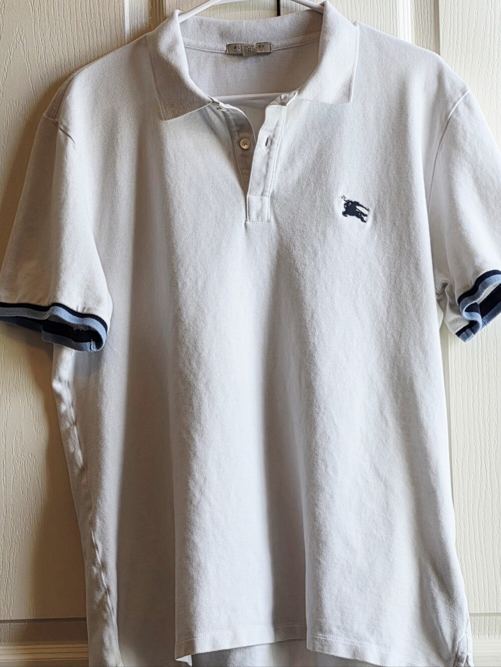 Burberry Brit Men's XL White Polo with Navy Contrast Trim